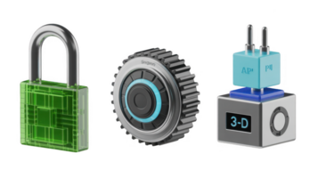 Security technology protecting digital information with padlock, gear, and api interface png