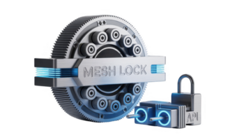 Mesh lock system protecting api access with gear and padlock on transparent background png