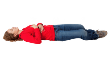 Woman lying in recovery position on transparent background png