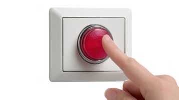 Finger pushing red emergency button on transparent background png