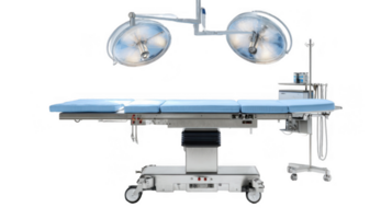 Modern operating table with surgical lights in empty operating room png