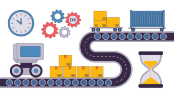 Automated guided vehicle transporting packages on a conveyor belt with transparent background png