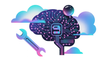Wrench fixing digital brain in cloud computing environment with transparent background png