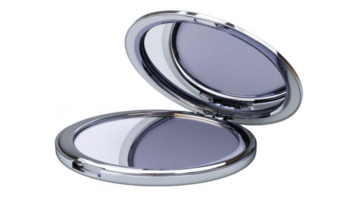 Compact mirror open reflecting light on transparent background png