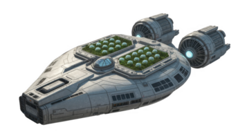 Futuristic spaceship floating with transparent background, growing plants png