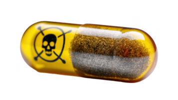 Yellow poison pill with skull and crossbones sign showing toxicity png