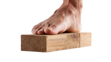 Powerful foot pressing against wooden blocks on transparent background png