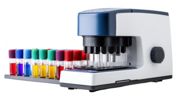 Flow cytometer analyzing colorful samples in medical laboratory with transparent background png