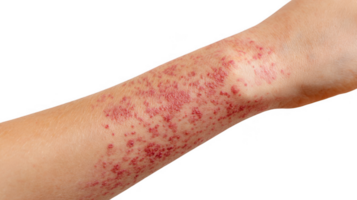 Measles rash closeup showing red spots on arm with transparent background png