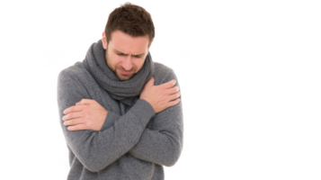 Man shivering and feeling cold with transparent background png