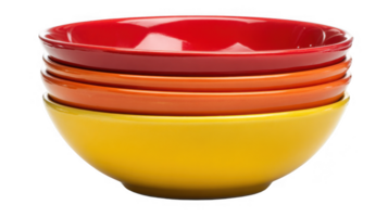 Stack of colorful ceramic bowls on transparent background png