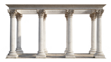 Classic columns supporting a roof structure on transparent background png