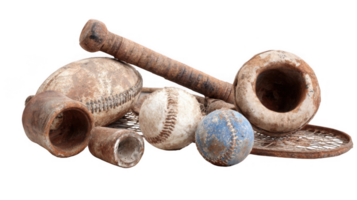 Rusty and dirty sporting goods resting on transparent background png
