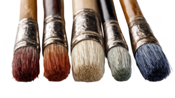 Paintbrushes resting on transparent background showing bristles and ferrules png
