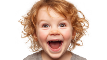 Portrait of joyful child expressing happiness with open mouth and transparent background png