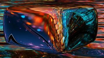 Elegant Background, Technological Template, Floating Techno Cube, Blur Effect, Liquid Metal, Reflection video