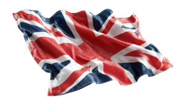 United kingdom flag fluttering on transparent background, realistic 3d rendering png