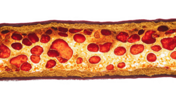 Clogged artery showing atherosclerosis and cholesterol buildup with transparent background png