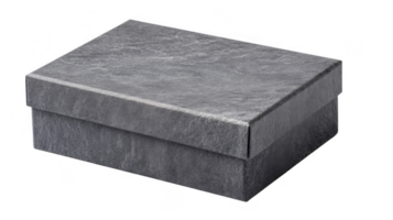 Closed gray rectangular cardboard box with textured paper on transparent background png