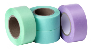 Mint green and lavender mini tape rolls creating colorful composition on transparent background png