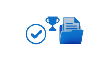 Approved documents and successful project with trophy on transparent background png