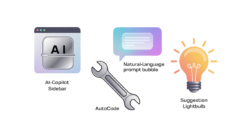 Artificial intelligence copilot sidebar, auto code wrench and suggestion lightbulb with transparent background png