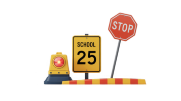 School zone speed limit and stop sign on transparent background png