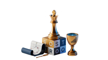 Swot analysis with queen chess piece, trophy and graph on transparent background png