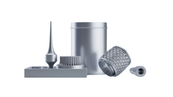 Different metal 3d printed prototypes on transparent background png