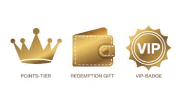 Golden crown, wallet, and vip badge representing loyalty program benefits png