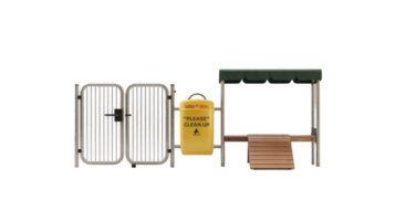 Gate, trash can and bench on transparent background png