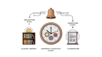 Contract lifecycle management with clause library, clock, alerts and e signature png