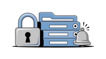 Data security alert with padlock and notification bell on transparent background png