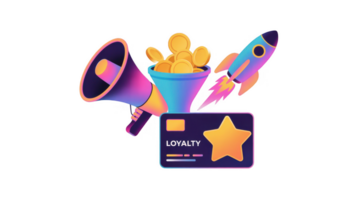 Loyalty program increasing sales with marketing campaign and rocket launch png