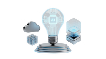 Light bulb symbolizing artificial intelligence with cloud computing and data storage on transparent background png