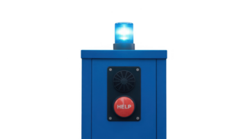 Blue emergency help point with flashing light on transparent background png