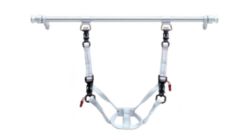 Gait harness hanging from metal bar with transparent background png