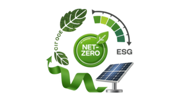 Net zero and esg goals promoting sustainable business practices with solar panel and green ribbon png