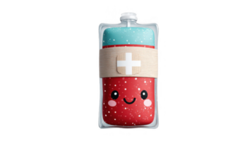 Cute iv bag cartoon character smiling on transparent background png