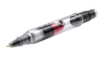 Insulin pen injector syringe injecting red liquid on transparent background png