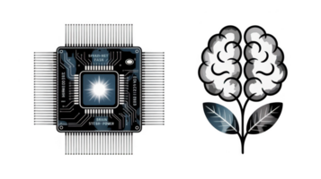 Cpu processor chip and brain growing like a plant with transparent background png