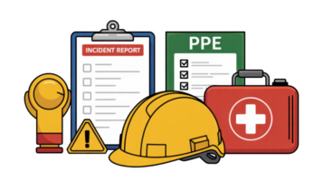 Workplace safety items promoting secure environment with transparent background png