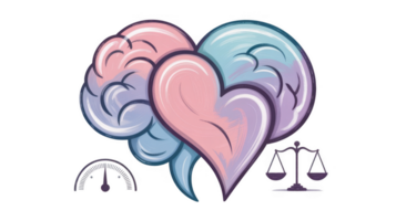 Brain creating a heart shape with emotional intelligence, logic and justice on transparent background png