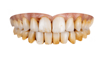 Coffee stained teeth showing effects of excessive coffee consumption on transparent background png