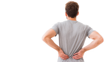 Man arching back with back pain on transparent background png