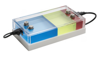 Gel electrophoresis apparatus with colorful liquids conducting electricity png