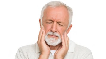Senior man suffering from toothache on transparent background png