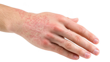 Eczema affecting hand and wrist showing redness and irritation on transparent background png