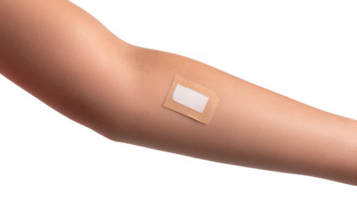 Transdermal patch applying on arm for efficient drug delivery with transparent background png