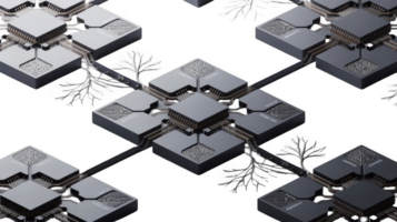 Quantum computing network connecting cpus with transparent background png